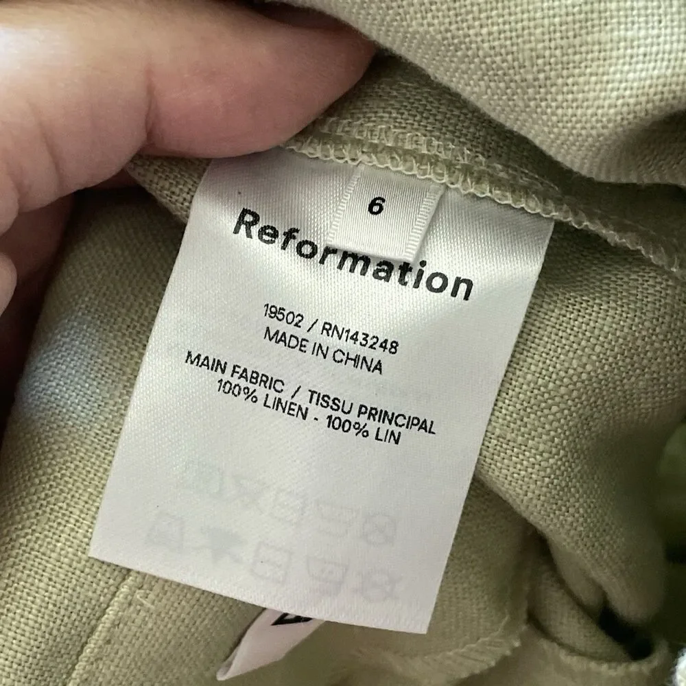 Reformation Linen Pants high rise straight leg womens Green (size 6) fisherman